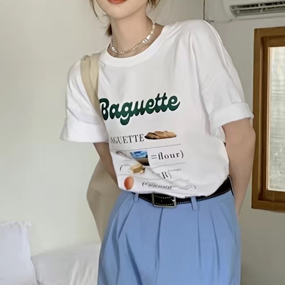 letter & graphic print crew neck tshirt casual drop shoulder spring & summer‌